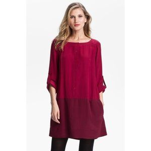 Eileen Fisher Burgundy Colorblock Silk Tunic Dress